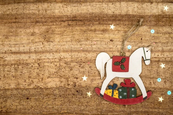 Christmas decorations on wood background. Beautiful Christmas ca — Stock Photo, Image