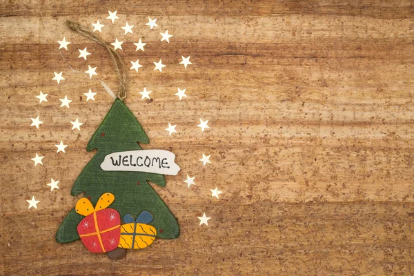 Christmas decorations on wood background. Beautiful Christmas ca — Stock Photo, Image