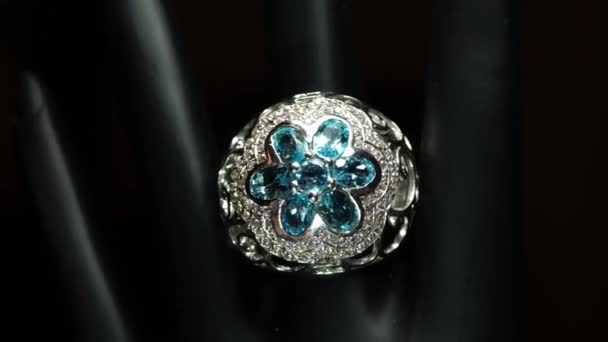 Silver Ring Natural Gemstones Black Hand — Stock Video