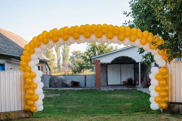 Wedding arch made of colorful inflatable balloons. Celebration of a children\'s party. arch made with balloons