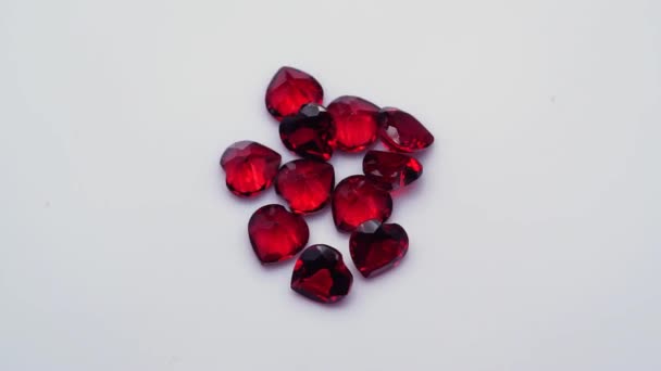 Natural Red Garnet Gemstone White Background Turning Table — Stock Video