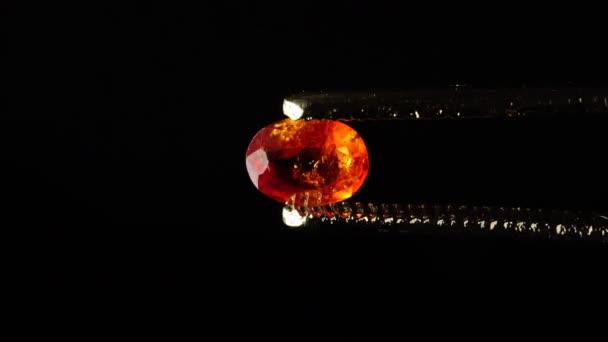 ターンテーブルのツイーザーに天然のヘソナイトブラウンガーネットの宝石 — ストック動画