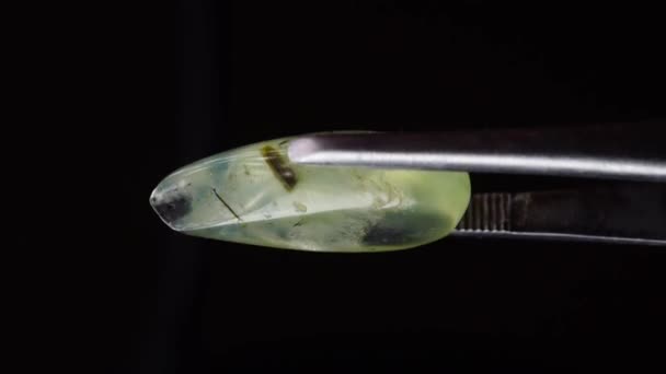 Натуральний Зелений Дорогоцінний Камінь Пінцеті Фоні — стокове відео