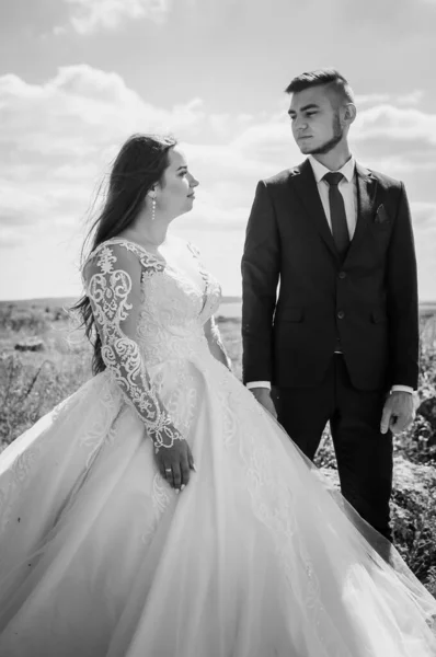 Nowożeńcy Ściskający Się Tle Skał — Zdjęcie stockowe