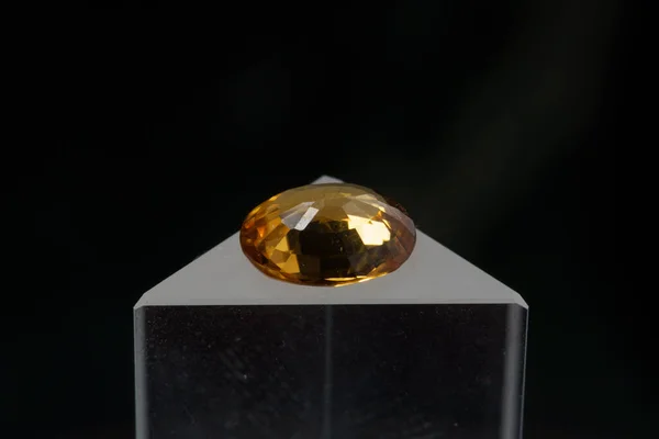 Natural Gemstone Yellow Citrine Black Background — Stock Photo, Image