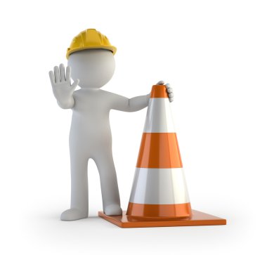 3d small people - traffic cone