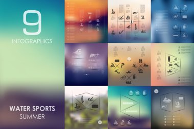 Water sports infographics with unfocused background