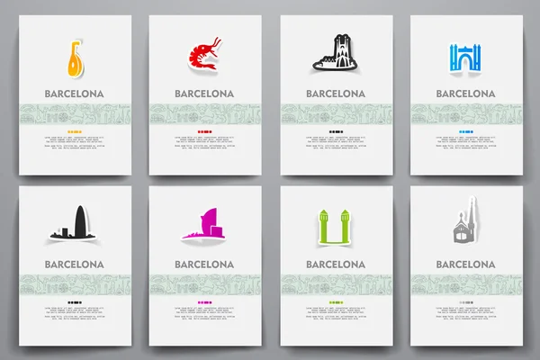 Set of templates with Barcelona  doodles — Stock Vector