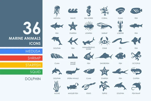 Conjunto de iconos de animales marinos — Archivo Imágenes Vectoriales