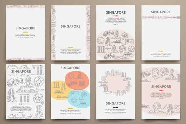 Modelli con doodles Singapore tema — Vettoriale Stock