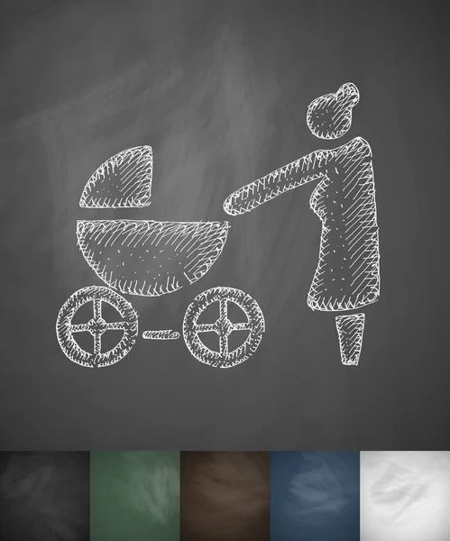 Grootmoeder met kinderwagen pictogram. — Stockvector