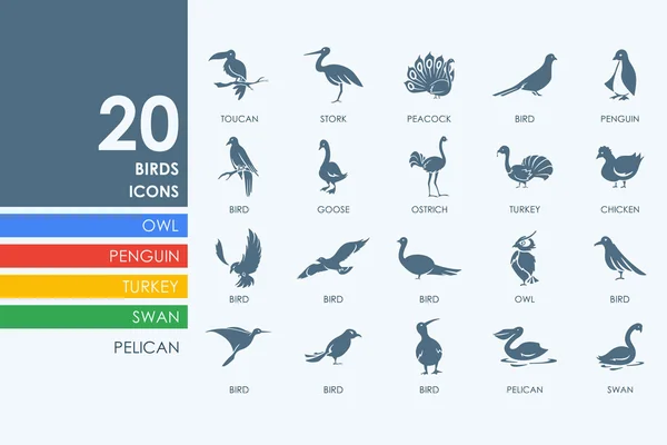 Set van vogels pictogrammen — Stockvector