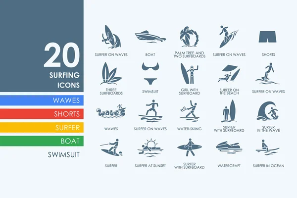 Reihe von Surf-Symbolen — Stockvektor
