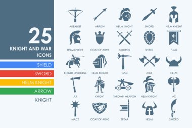 Set of knight and war icons clipart