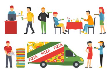 Pizzacı iç düz Icons set