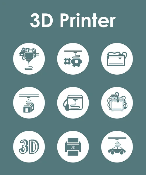 Set van drie d printer eenvoudige pictogrammen — Stockvector