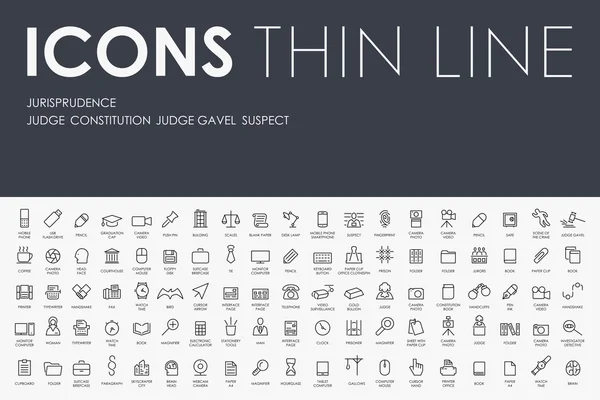 Jurisprudencia Thin Line Iconos — Vector de stock