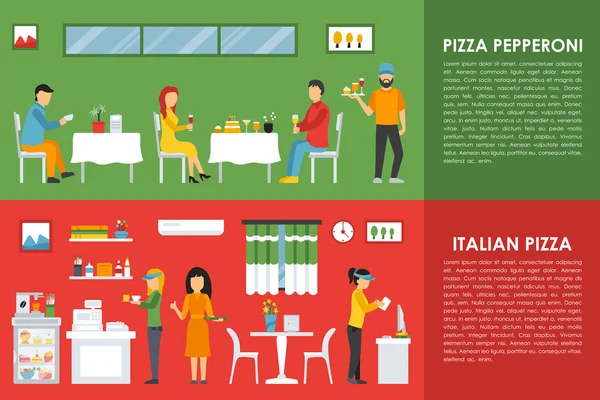 Pepperoni y concepto de pizza italiana — Vector de stock