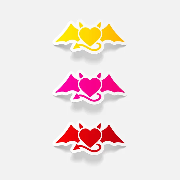 Heart devil realistic stickers — Stock Vector