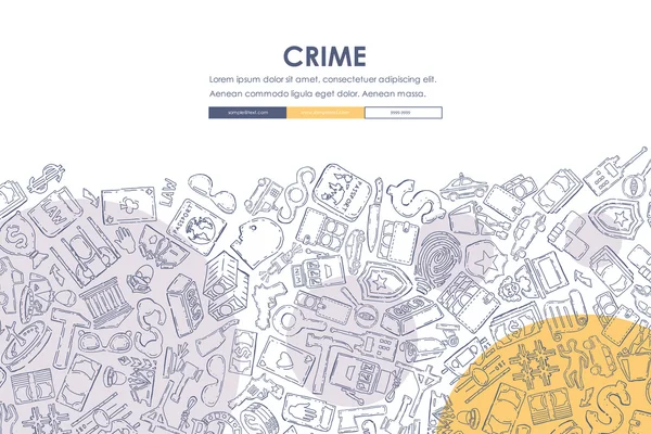 Crime Doodle Website Template Design — Stock Vector