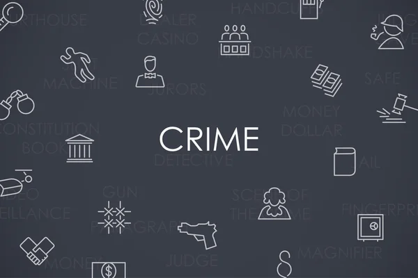 Brottslighet tunn linje ikoner — Stock vektor