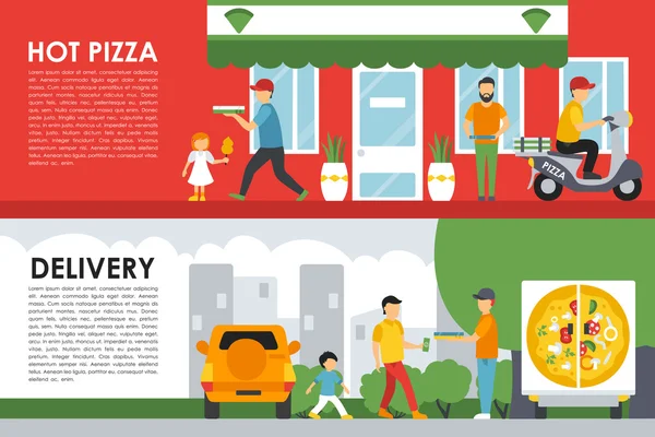 Pizza et livraison concept plat web — Image vectorielle