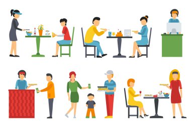 İnsanlarla pizza Icons set 