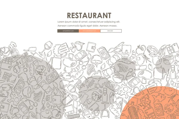 Restaurante Doodle Sitio web Plantilla Diseño — Vector de stock