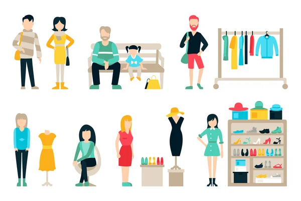 Shopping und Versand Flat Icons Set — Stockvektor