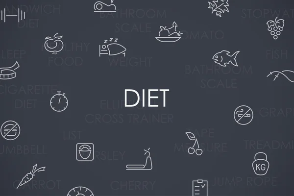 Dieta Thin Line iconos — Vector de stock