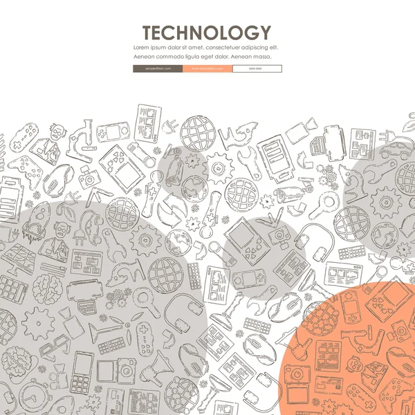 Tecnologia Doodle Template sito web — Vettoriale Stock