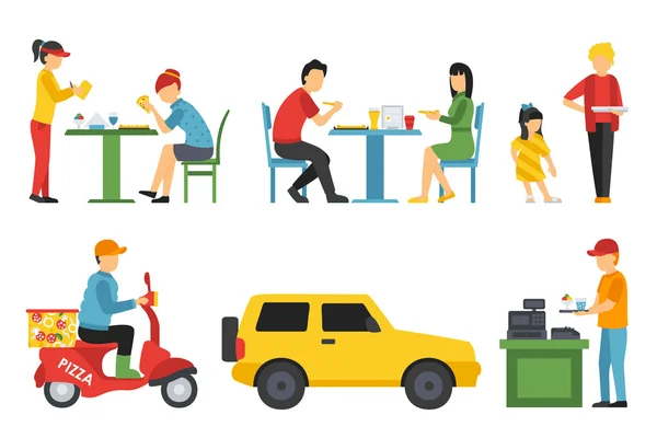 Conjunto de iconos de People in a Pizzeria . — Vector de stock