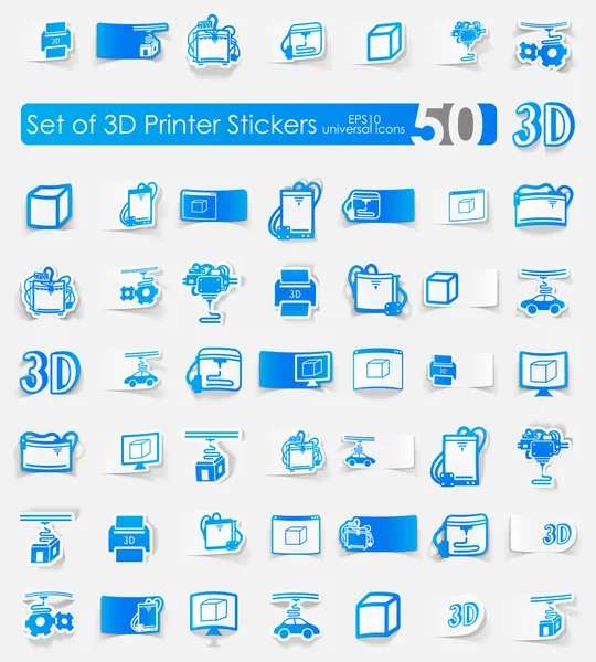Set van drie d printer stickers — Stockvector
