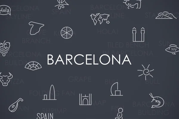 Barcelona Thin Line Icons — Stock Vector
