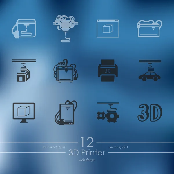 Set of three dimensional printer icons — Stock Vector