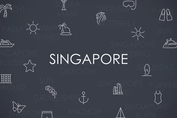 Singapore dunne lijn pictogrammen — Stockvector