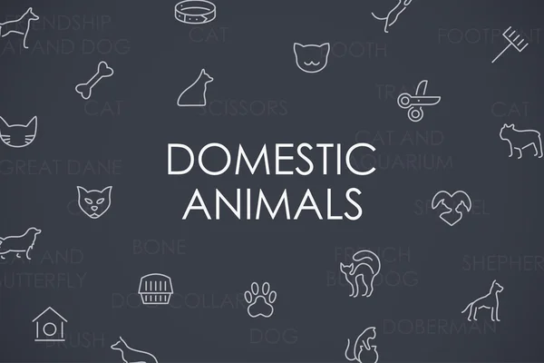 Domestic Animals Thin Line Icons — Stock Vector