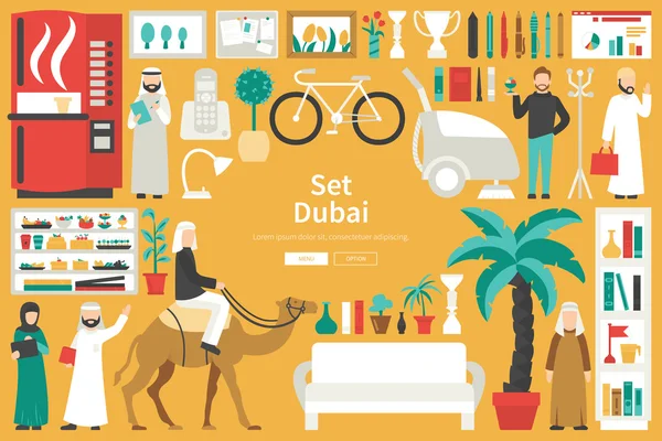 Ντουμπάι μεγάλη συλλογή σε επίπεδη σχεδίαση — Διανυσματικό Αρχείο