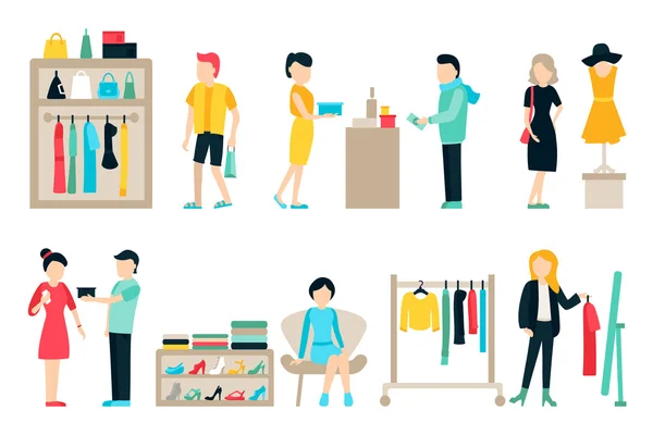 Shopping und Versand Flat Icons Set. — Stockvektor