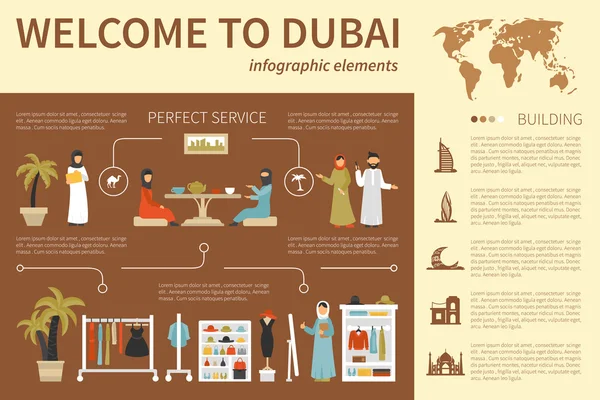 Zapraszamy do Dubaju infografikę płaskie ilustracja — Wektor stockowy