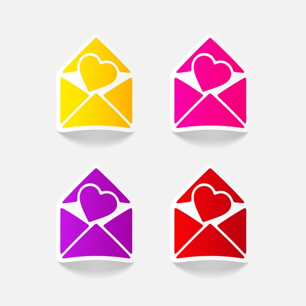 Corazón colorido en iconos de correo — Vector de stock
