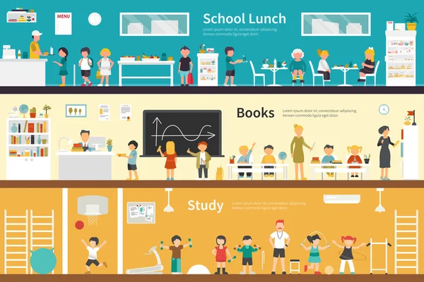 Escola Almoço Livros Estudo — Vetor de Stock