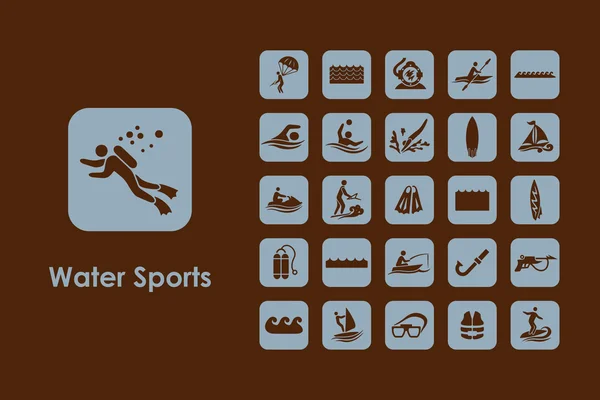 Reihe von Wassersportarten einfache Symbole — Stockvektor