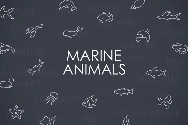 Animales marinos Iconos de línea delgada — Archivo Imágenes Vectoriales