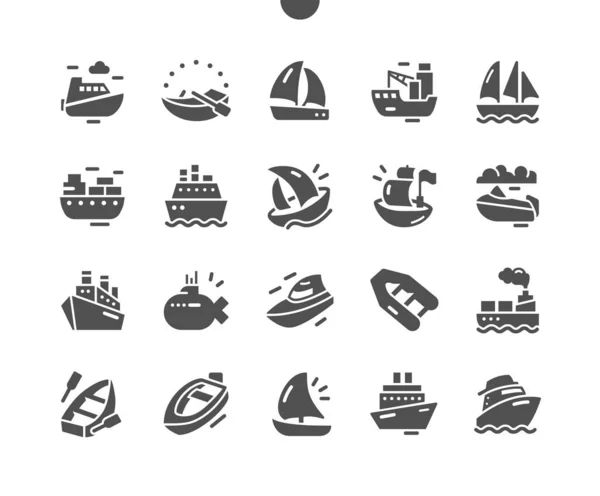 Segelboot. Logistik und Transport eines internationalen Containerschiffs. Schiffe und Boote. Vektor Solid Icons. Einfaches Piktogramm — Stockvektor