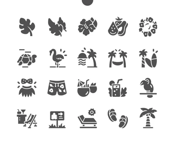 Tropische jungle planten. Zomer rust en vakantie. Monstera, palm- en bananenbladeren. Vector Solid Icons. Eenvoudig Pictogram — Stockvector