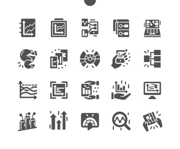 Panel de infografía gráfica. Información analítica web. Gráficos estadísticos para planificación y contabilidad, análisis, auditoría, gestión, marketing. Vector Solid Icons. Pictograma simple — Vector de stock