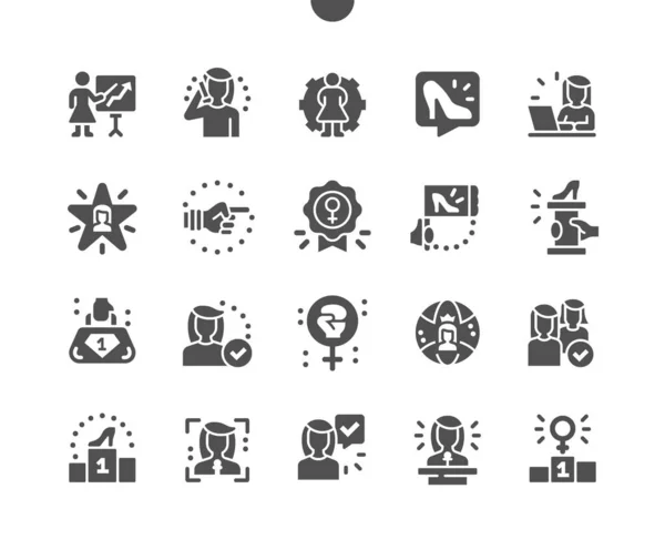 Female leader. Fulfilled businesswoman. Beauty will save the world. Feminine power, equality of rights. Girl announcer. Vector Solid Icons. Simple Pictogram — Stock Vector