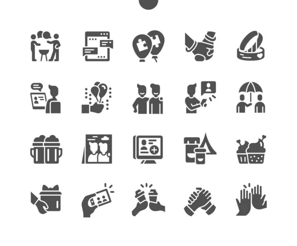 Friendship. Friends drink coffee. Interaction, mutual understanding. Trust handshake. Hands high five. Communication. Vector Solid Icons. Simple Pictogram — Vettoriale Stock