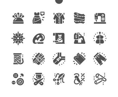 Dikiş dikiyorum Hobiler ve boş zaman aktiviteleri. Özel dikim kıyafetler. Dikiş aletleri. Robot resim. Yaratıcı sanatsal hobiler ve çalışma. Vektör Katı Simgeleri. Basit Resim Grafiği